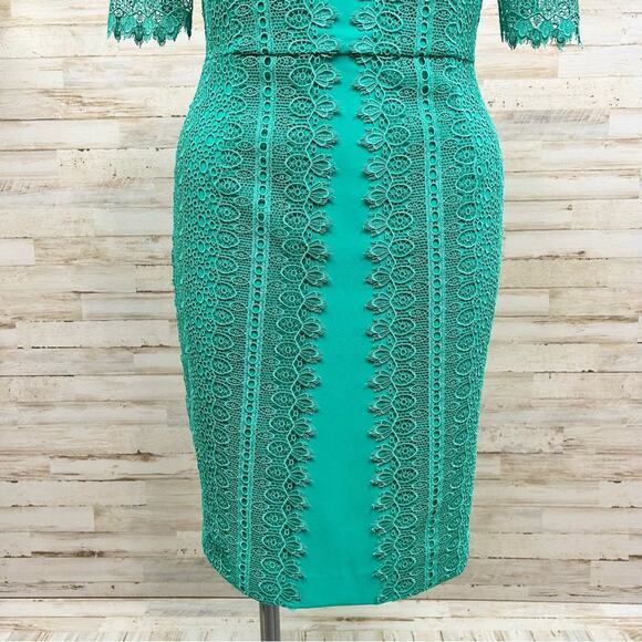 Antonio Melani Crochet Lace Sheath Dress Womens Size 10 Green Short Sleeve - Picture 4 of 14